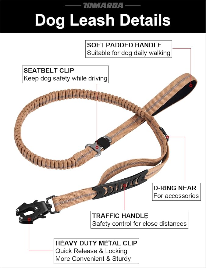 TINMARDA Dog Leashes for Medium Large Dogs Heavy Duty, 4-6FT Shock Absorbing No Pull Dog Leash with Advanced Easy Metal Clip, 2 Comfortable Padded Handles (Coyote Brown)