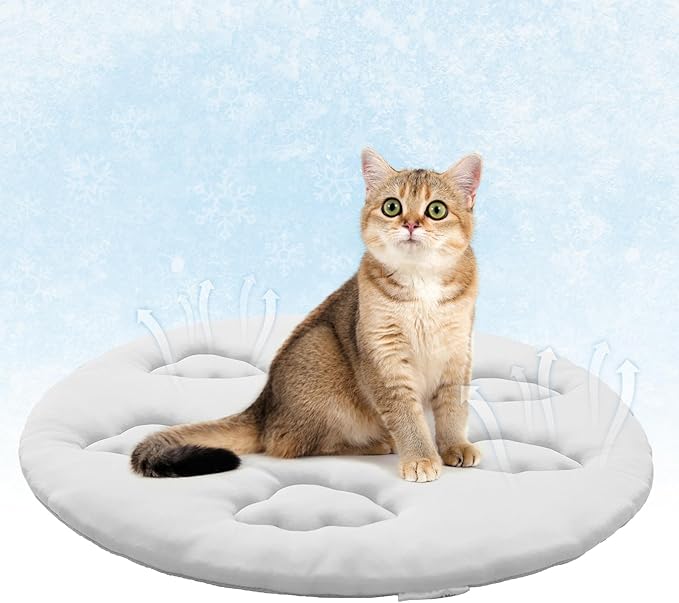 KOOLTAIL Cat Cooling Mat, Upgraded Two Sided Cooling Pad for Dogs Cats Puppy, Soft Summer Pet Sleeping Blanket Kennel to Keeping Cool, Washable Dog Mats for Crate Sofa Bed Outdoor, Round, Gery