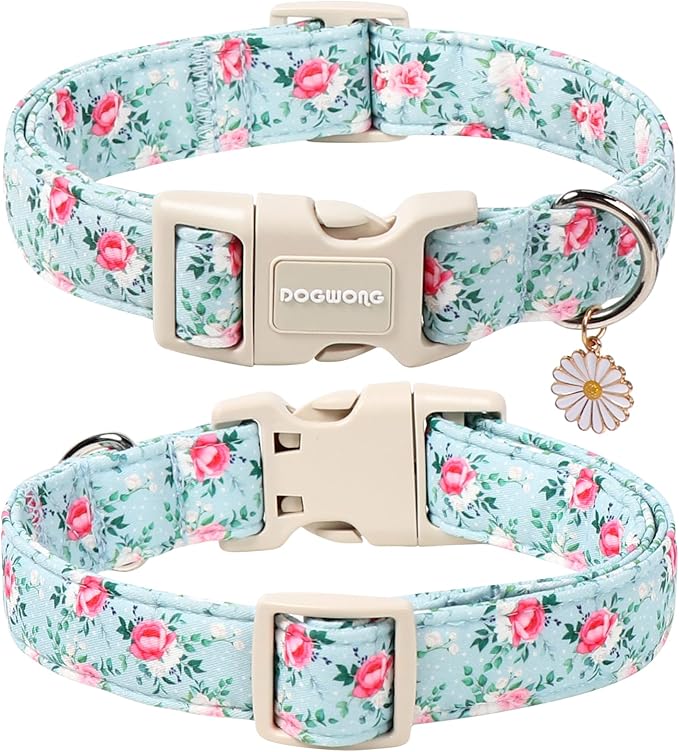 DOGWONG Floral Dog Collar, Cute Adjustable Flower Collar, Girl Female Spring Summer Dog Collar with Strong Plastic Buckle for Small Medium Large Dogs,M