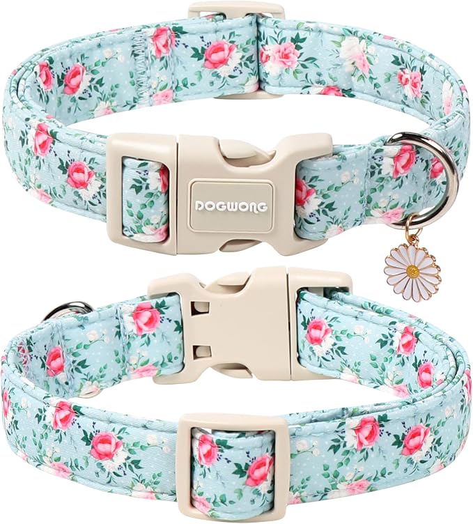 DOGWONG Floral Dog Collar, Cute Adjustable Flower Collar, Girl Female Spring Summer Dog Collar with Strong Plastic Buckle for Small Medium Large Dogs,L