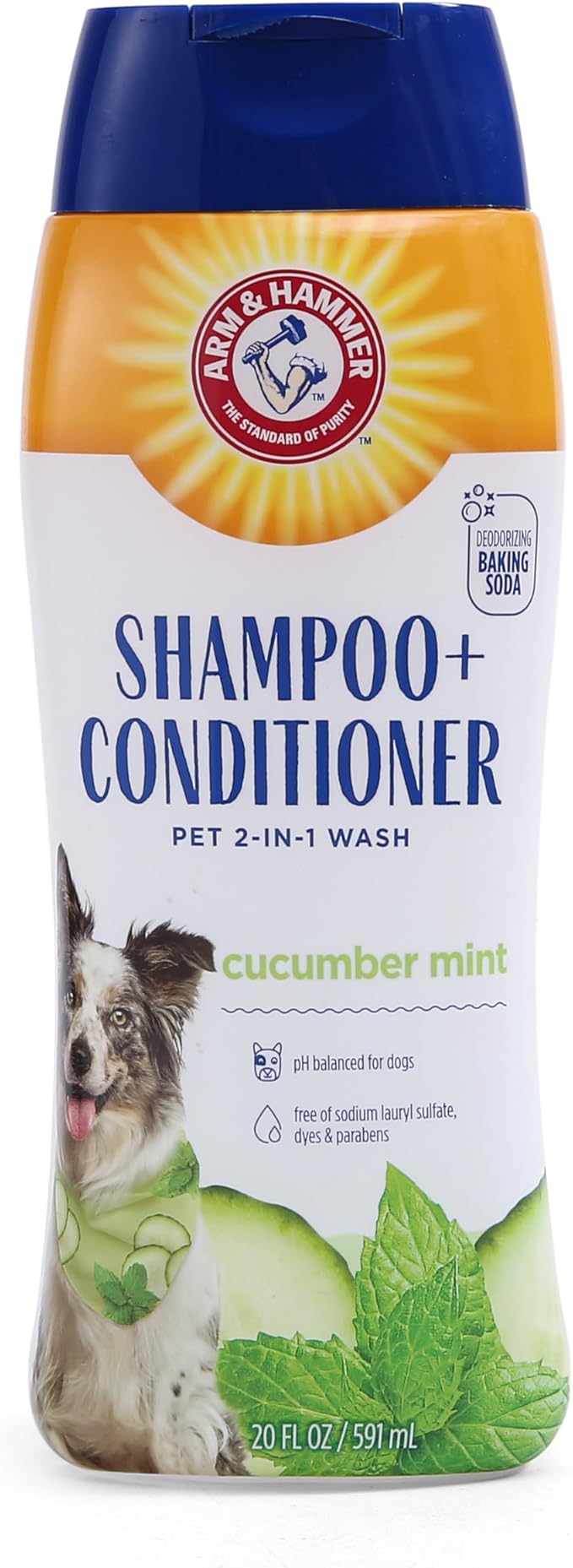 Arm and Hammer for Pets 2-In-1 Dog Shampoo and Conditioner, Cucumber Mint - Odor-Eliminating Baking Soda Formula for Clean, Fresh, Fully Conditioned Dog Coats, 20 Fl Oz