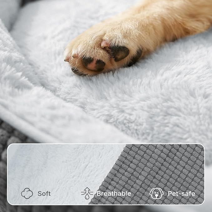 Veehoo 2 in 1 Dog Bed with Cover Cave, Large Dog Beds Indoor with Hooded Blanket, 42 inch Cozy Dogs Cave Bed with Removable Washable Cover for Large Size Dogs Up to 90 lbs