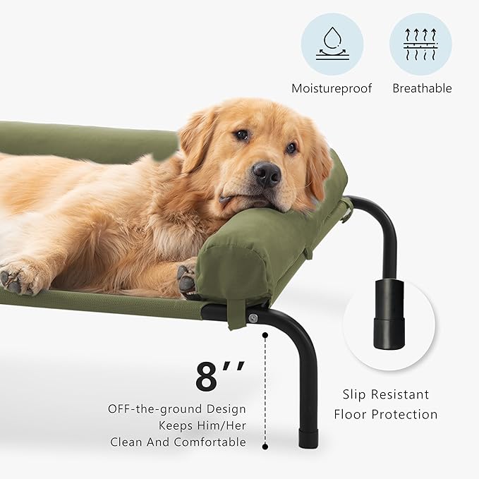 Cooling Elevated Dog Bed for Large Dogs, Portable Indoor & Outdoor Raised Dog Bed with Breathable Mesh, Chew Proof Pet Hammock Cots with Removable and Waterproof Bolsters