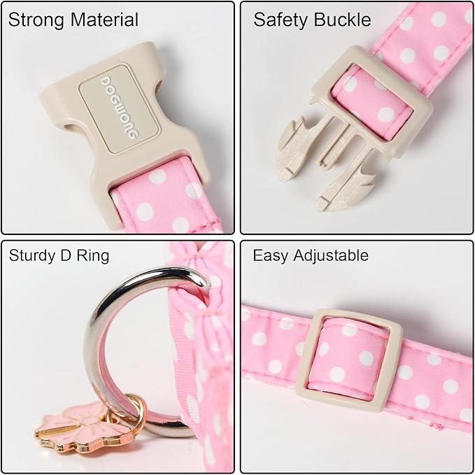 Spring Summer Dog Collar for Girl Dogs- Pink Polka Female Dog Collar, Adjustable Soft Beach Dots Dogs Collars for Small Dogs, S