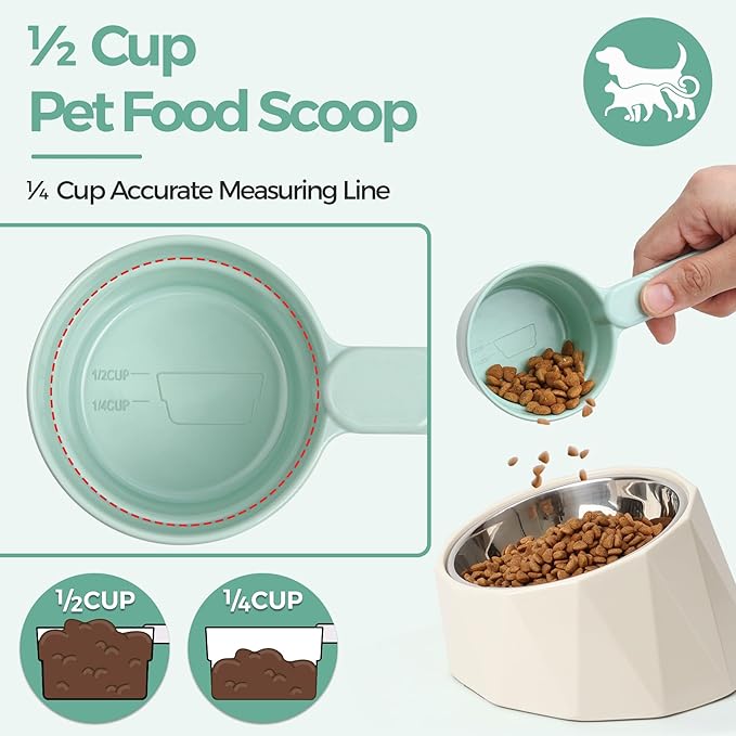 ComSaf MSBC Measuring Dog Food Scoop - 1/2 Cup Scoop Measuring Cup for Dog Cat Ferret Rabbit Bird Food, Melamine Half Cup with Handle, Food-Grade 1/4 Pet Feed Scoop, Dishwasher Safe, Green