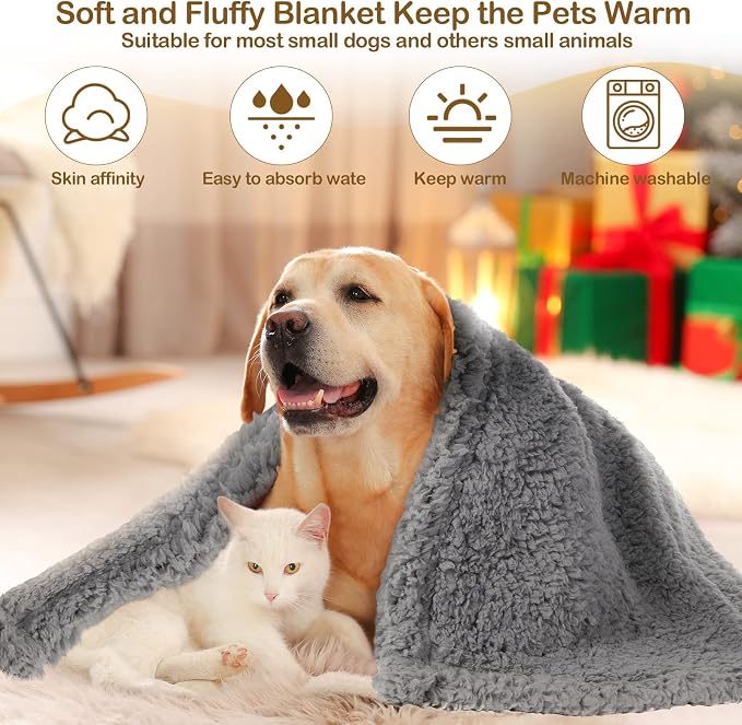 Newwiee 6 Pcs Blankets for Dogs Cats, Soft Warm Fluffy Fleece Pet Calming Blanket, Washable Flannel Throw for Small Medium Pet, Gray/Beige/Khaki(31 x 24 Inch)