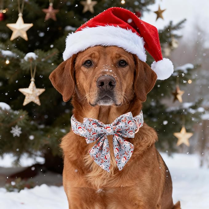 Unique Style Paws Christmas Dog Collar with Bowtie Elk Christmas Man Cotton Puppy Collars for Small Medium Large Dogs