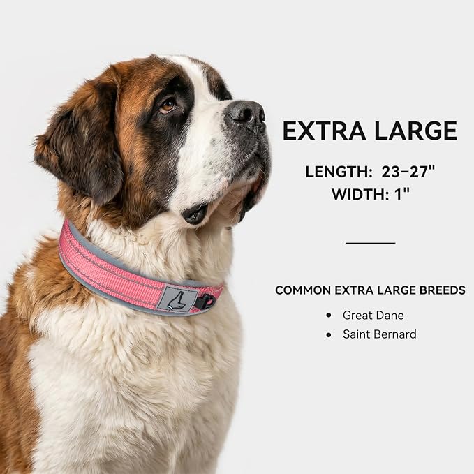 Joytale Dog Collar for Extra Large Dogs, Neoprene Padded and Adjustable, Reflective Wide Heavy Duty Pet Collars with Durable Metal Belt Buckle for Walking, Pink, XL