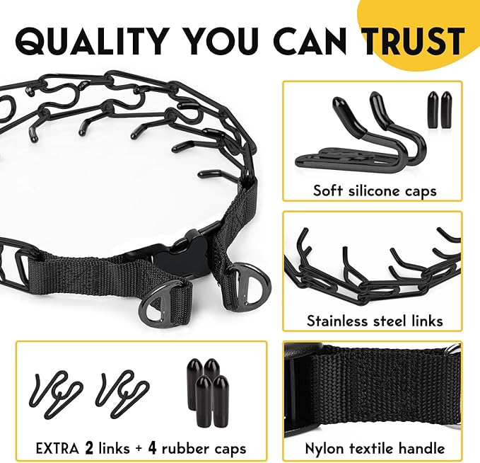 PetJett Prong Collar for Dogs - Choke Collar for Dogs, Pinch Collar for Dog Adjustable No Pull Dog Collar - Training Collar for Small Medium Large Dog Safety Durable Stainless Steel Metal Choker Chain