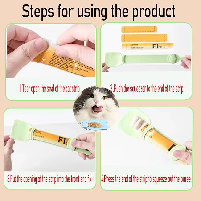 2 in 1 Pet Cat Strip Snack Feeder, Portable Cute Sliding Cat Treat Feeding Spoon&Cat Food Spoon for Wet Food（3pcs）