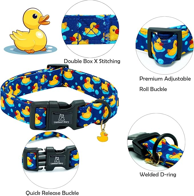 Lionheart glory Dog Collar Ducky Pattern Cute Collar for Large Dogs Spring Summer Boy Dog Collars Pet Gift Adjustable Heavy-Duty Puppy Collars