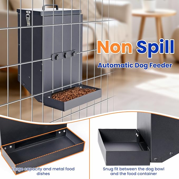 17Lbs Automatic Dog Feeder for Outside Kennel, Galvanized Gravity Dog Food Dispenser for Hanging Cage, Pet Cage Feeder for Large Breed,Rabbit,Chicken,Puppy,Ferret,Chinchilla,Ferret