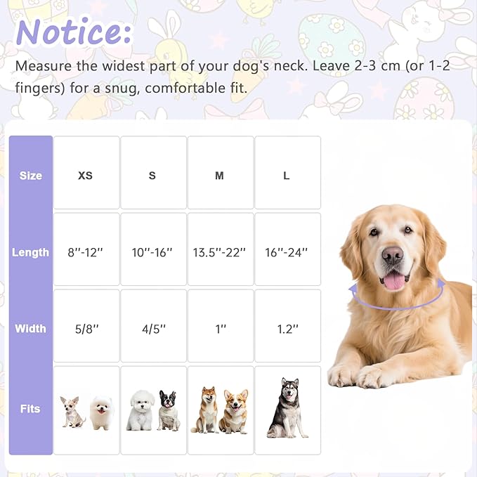 Easter Dog Collar with Cute Easter Themed Patterns, Medium Purple Dog Collar with Exquisite Pendant, Durable Adjustable Collars for Gifts & Daily Use-M