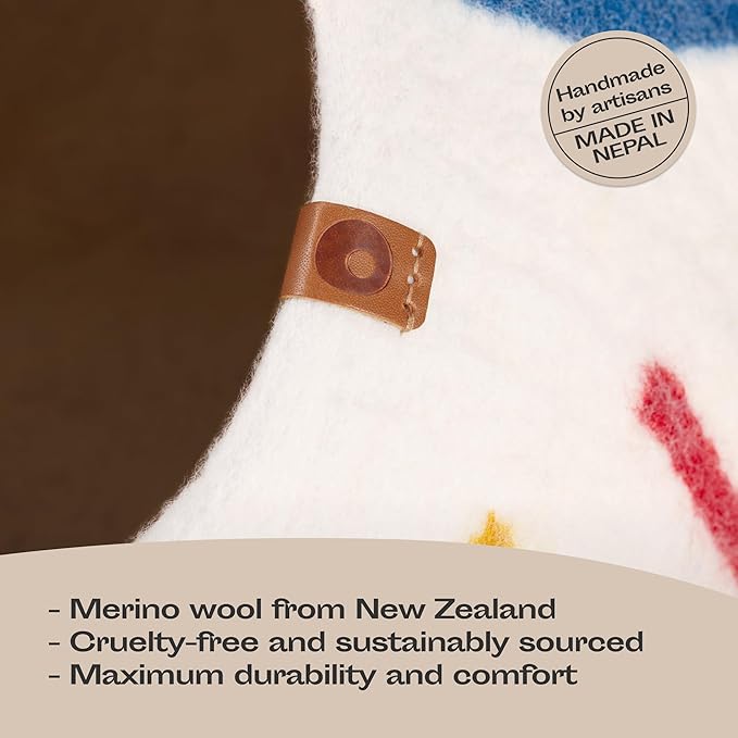 MEOWFIA Cat Cave – Premium Felt Cat Enclosure for Indoor Cats, Handmade Merino Wool (Ivory Rainbow, Medium)