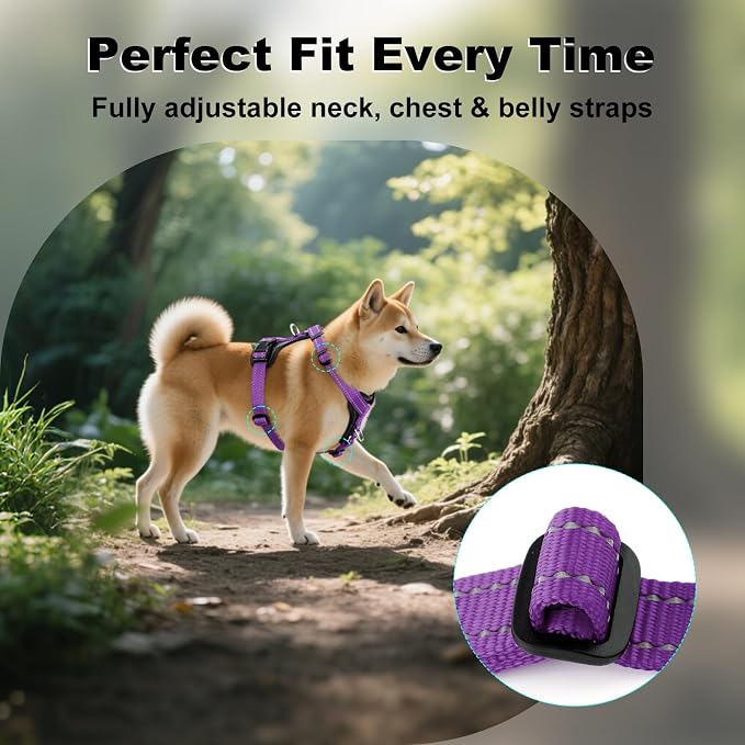 Plutus Pet Adjustable No Pull Dog Harness with Leather Accents, Heavy Duty Reflective Nylon Vest for Training, Hiking, Easy Walk Harness for Small, Medium, Large Dogs (Purple, S)