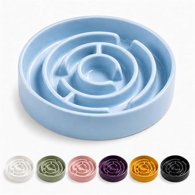 Ceramic Slow Feeder Dog Bowls with Anti-Slip, Slow Feeder & Non-Slip Design, Boredom and Anxiety Reducer, Suitable for All Breed Dogs and Cat (Ceramic-Blue)