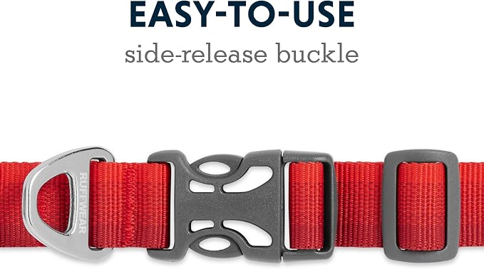 Ruffwear, Front Range Dog Collar, Adjustable Tubelok Webbing, Lightweight, Side Release Buckle, Aluminum V-Ring, Durable for Everyday Use, Red Sumac, 11"-14"
