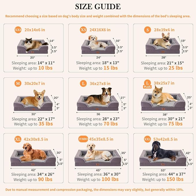 Comfort Expression Orthopedic Dog Bed for Medium Dogs 30x20 Inch, Waterproof Supportive Egg Crate Foam Medium Pet Bed with Removable Bolsters, Dog Couch with Washable Cover & Non-Slip Bottom, Purple