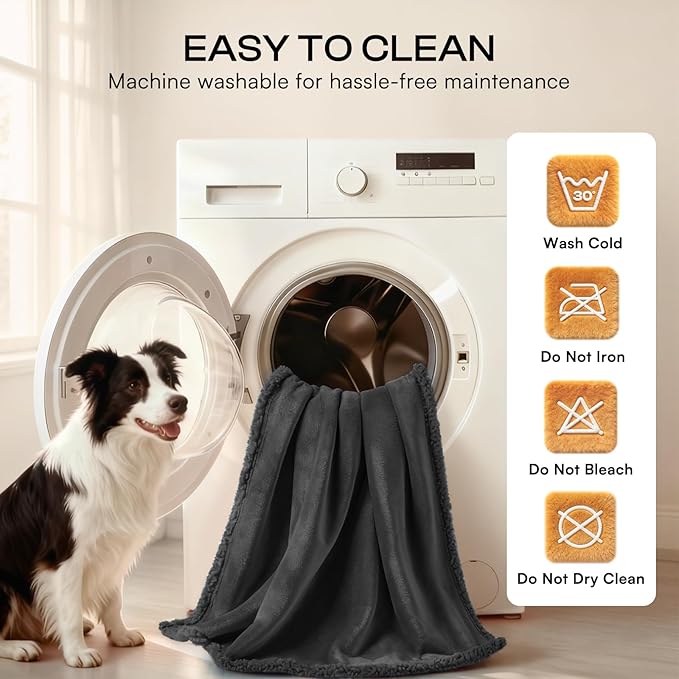 Waterproof Pet Blanket, Liquid Pee Proof Dog Blanket for Sofa Bed Couch, Reversible Sherpa Fleece Furniture Protector Cover for Small Medium Large Dogs Cats, Black Small（40" x 28"）