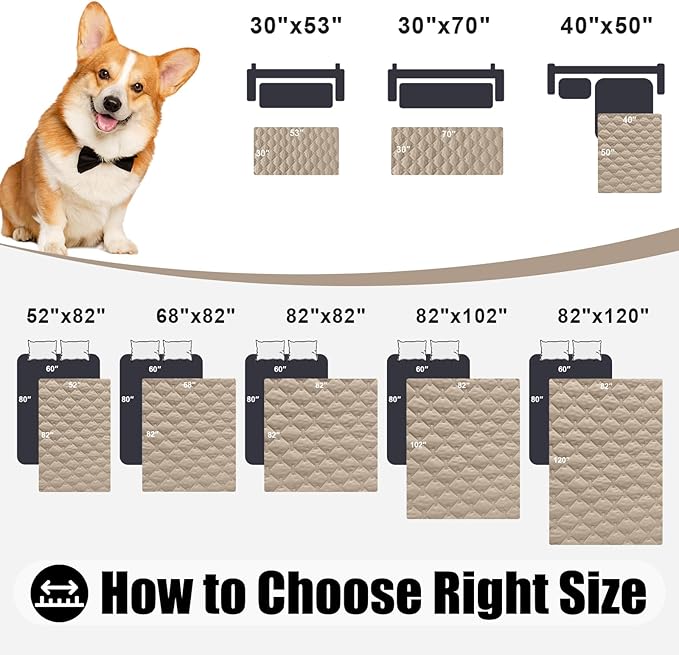 Smiry Waterproof Dog Bed Cover Blanket, Soft Reversible Pet Blanket, Washable Leakproof Cats Dogs Couch Cover for Sofa, Couch, Furniture (82x82 Inch, Taupe/Beige)