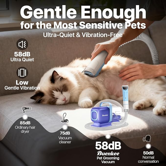 buenkee Dog Grooming Kit with Vacuum, 15000Pa Pet Hair Clipper and Shedding Brush, 50dB Low Noise, 2L Capacity, Blue