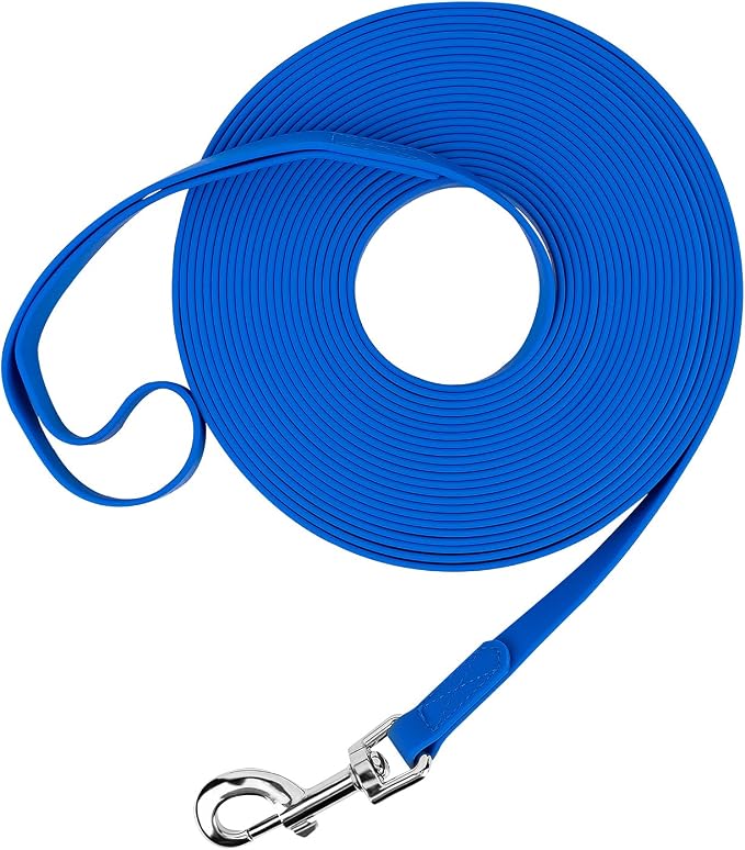 Waterproof Long Leash Durable Dog Recall Training Lead Great for Outdoor Hiking, Training, Yard, Beach and Swimming (Blue, 30ft)