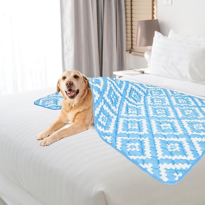 PUPTECK Dog Cooling Mat for Medium Large Dogs, Blanket for Kennels Crate Floor, Pets Cooling Pad, Dog Cat Summer Sleeping Outside, Blue Paw X-Large 40"x60"