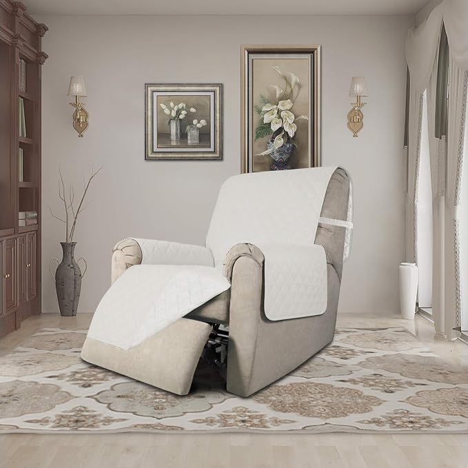 Easy-Going Recliner Chair Slipcover Reversible Sofa Cover Water Resistant Couch Cover Furniture Protector with Elastic Straps for Pets Dog (Recliner, Ivory/Ivory)