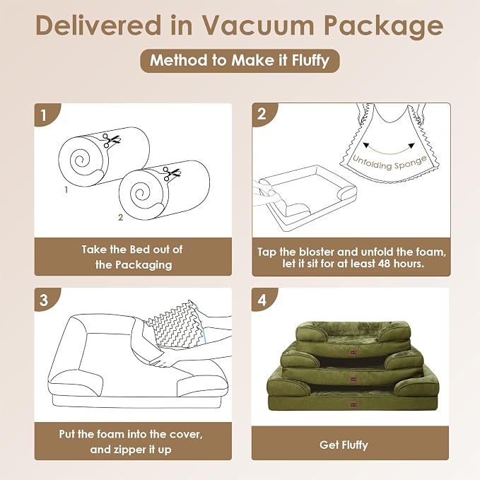 EHEYCIGA Orthopedic Dog Beds Large Sized Dog, Waterproof Memory Foam Pet Bed with Sides, Non-Slip Bottom Large Pet Bed with Washable Removable Cover, Olive Green