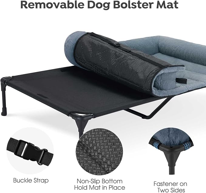Veehoo Orthopedic Elevated Dog Bed with Fluffy Plush Bolster Cushion, Indoor Raised Dog Beds for Large Dogs, Soft Pet Sofa Cot with Removable Washable Mat, No-Slip Feet, 49 x 33 inches, Haze Blue