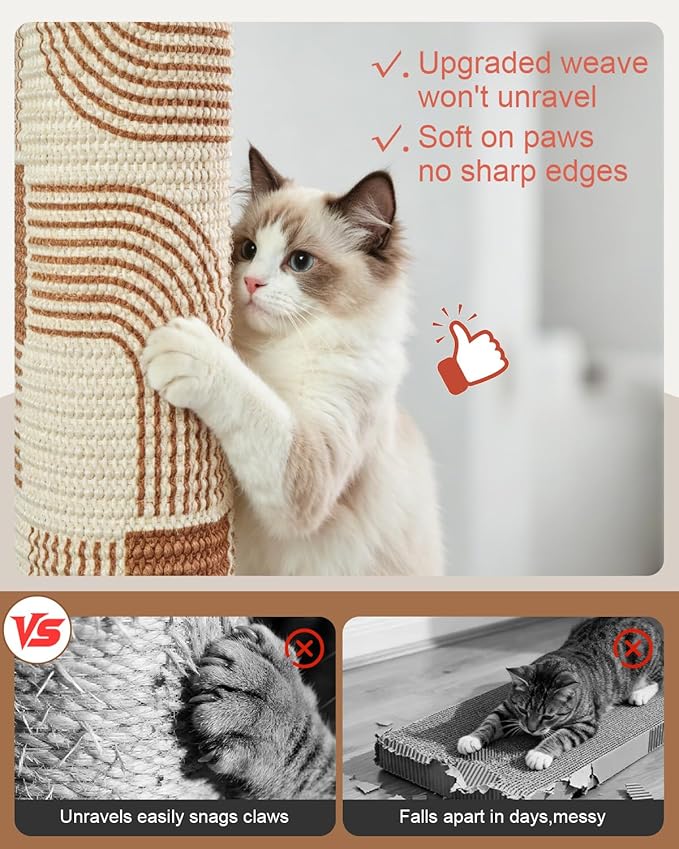 31" Extra Tall Cat Scratching Post, Natural Sisal Cat Scratcher for Indoor Cats Adults & Large Cats, Sturdy Wood Cat Tree Tower with Interactive Ball Track & Top Perch, Modern Design for Home Decor