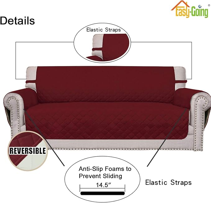Easy-Going Reversible Oversized Couch Cover for 3 Cushion Couch Sofa Cover for Dogs Water Resistant Furniture Protector Cover with Foam Sticks for Pet (Oversized Sofa, Christmas Red/Ivory)