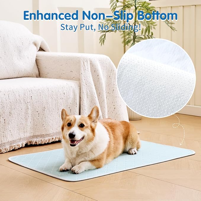 Pet Cooling Mat Scratch Resistant QMAX>0.5 Instant 6-12°F Drop,No Water or Electricity Needed Self Cooling Crate Mat for Bed, Floor, Car Travel Indoor Outdoor Summer Use Light Blue 28" x 22"