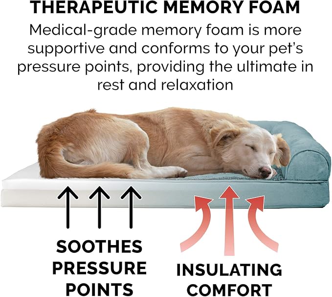 Furhaven Memory Foam Dog Bed for Large Dogs w/ Removable Bolsters & Washable Cover, For Dogs Up to 125 lbs - Plush & Suede Sofa - Deep Pool, Jumbo Plus/XXL
