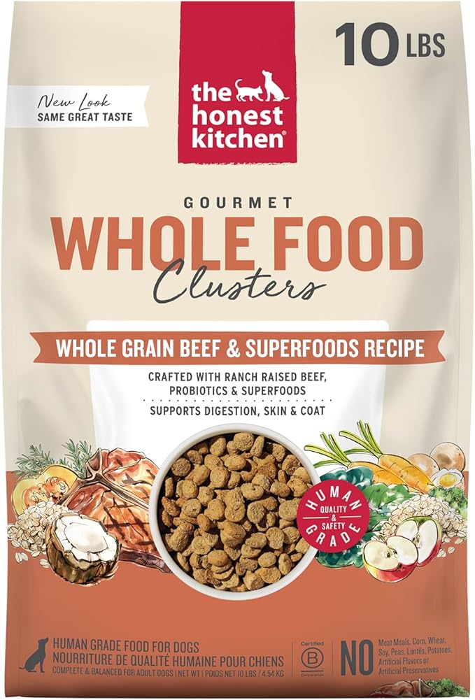 The Honest Kitchen Human Grade Dry Dog Food, Whole Food Clusters Whole Grain Dry Dog Food, Beef & Oat 10 lb Bag