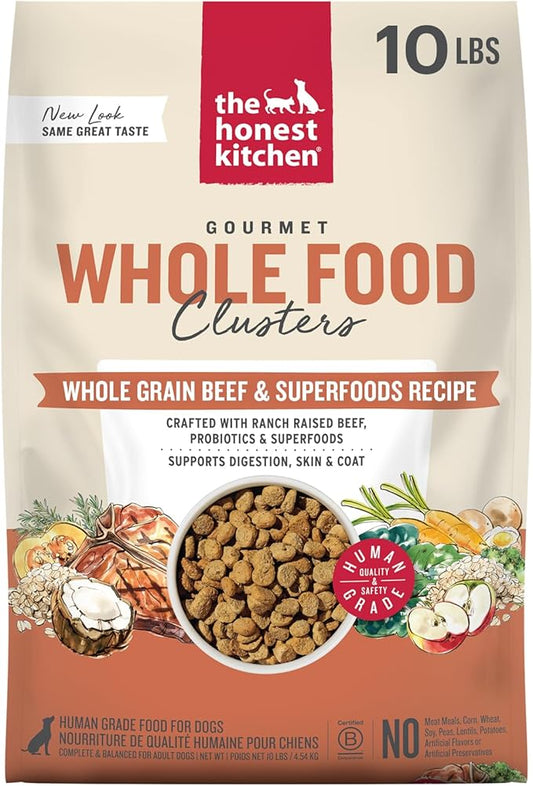 The Honest Kitchen Human Grade Dry Dog Food, Whole Food Clusters Whole Grain Dry Dog Food, Beef & Oat 10 lb Bag