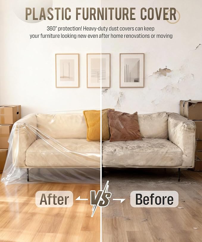 Magicheap Plastic Couch Cover 2 Pack, Extra Large Dust-Proof Sofa Cover for Moving and Storage, Waterproof Furniture Moving Bags for Sectional Couch SOFE Loveseat Furniture, 150" H x 47" W, Clear