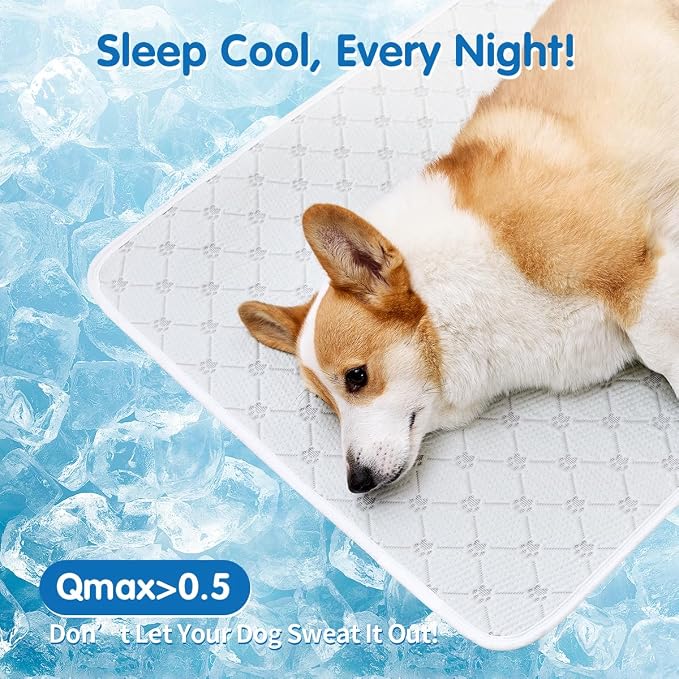 Pet Cooling Mat Scratch Resistant QMAX>0.5 Instant 6-12°F Drop No Water or Electricity Needed Self Cooling Crate Mat for Bed, Floor, Car Travel Indoor Outdoor Summer Use Light Gray 28" x 22"