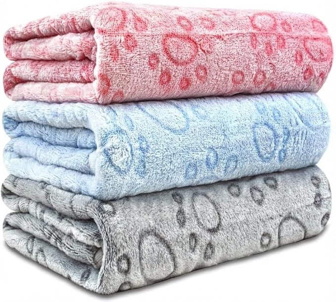 Dog Blankets for Dogs, 3 Pack Dog Blanket Washable 23" x 16", Fuzzy Soft Pet Mat Throw Cover for Kennel Crate Bed, Cute Paw Pattern, Cat Blanket, Blankets for Dogs, Pet Blanket