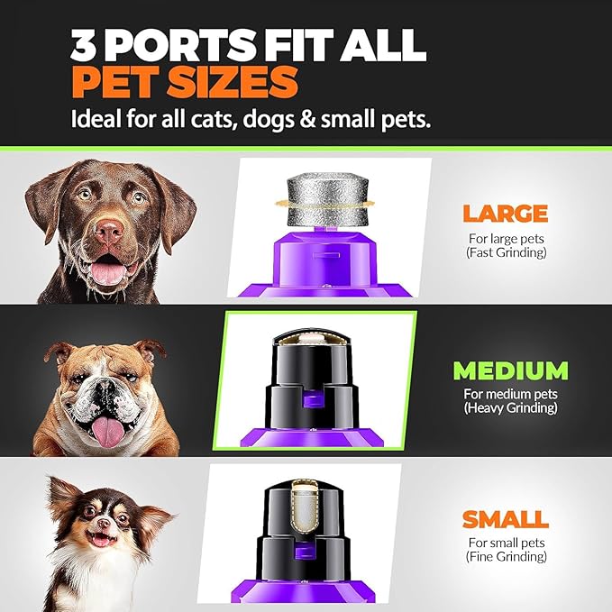 Whisper Quiet Dog Nail Grinder with 4 LED Lights, Safe & Stress-Free for Sensitive Dogs of All Breeds & Sizes, 3 Grinding Bits, 3-Speed, Pet Nail Trimmers, Rechargeable Painless Grooming Kit Purple