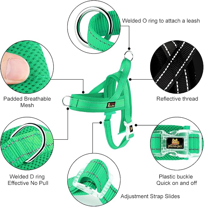 Plutus Pet No Pull Dog Harness with Breathable Mesh Padded, Adjustable Reflective Escape Proof Dog Harness, Quick Fit Dog Vest Harness for Small Medium Large Dogs(XXS, Green)