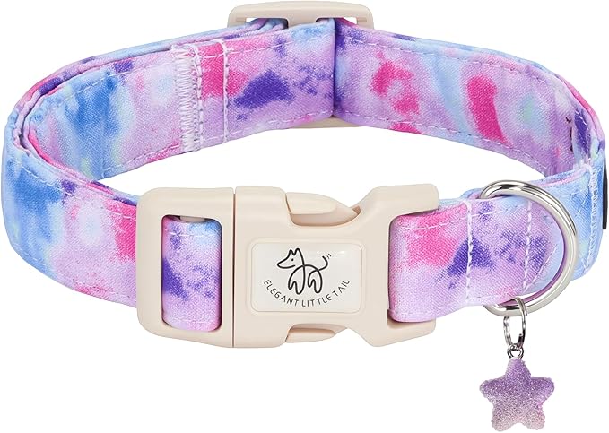 Elegant little tail Dog Collar - Colorful Print Dog Collars Cute Spring Puppy Adjustable Pet Collars with Sturdy Quick Release Buckle for Small Dogs