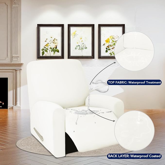 PureFit 100% Dual Waterproof Couch Cover Slipcovers for Couches and Sofas - Stretch Non Slip Fleece Sofa Covers Washable, Leakproof Furniture Protector for Kids, Pets, Dog (Recliner, Beige)