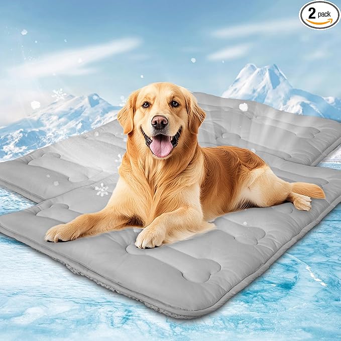 Magik & Kover Summer Dog Cooling Mat, 2 Pack 36" x 23" Indoor Outdoor Cooling Mat for Dogs Large, Machine Washable Thickened Non-Slip Cool Pad for Dogs Cats, Grey
