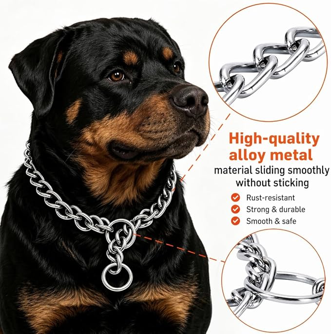 Freezx Chain Choke Collar for Dogs, Adjustable Metal Dog Training Choke Collars, Slip P Chains Alloy Steel Weather Proof Necklace for Small Medium Large Dogs (XL, Diamete-4.0mm,Neck max 22 inch)