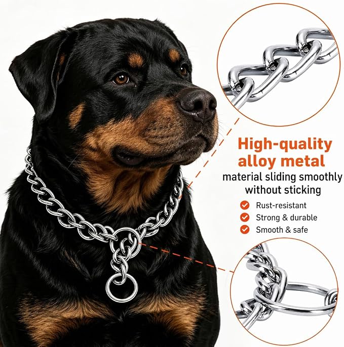 Freezx Chain Choke Collar for Dogs, Adjustable Metal Dog Training Choke Collars, Slip P Chains Alloy Steel Weather Proof Necklace for Small Medium Large Dogs (L, Diamete-3.0mm,Neck max 18 inch)
