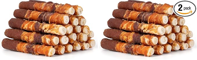 MON2SUN Dog Treats, Triple Flavor 6 Inch Chicken Liver Duck and Chicken Wrapped Rawhide Sticks, Teeth Cleaning Snacks for Medium Dogs, 35.27 oz (20 Count-Pack of 2)