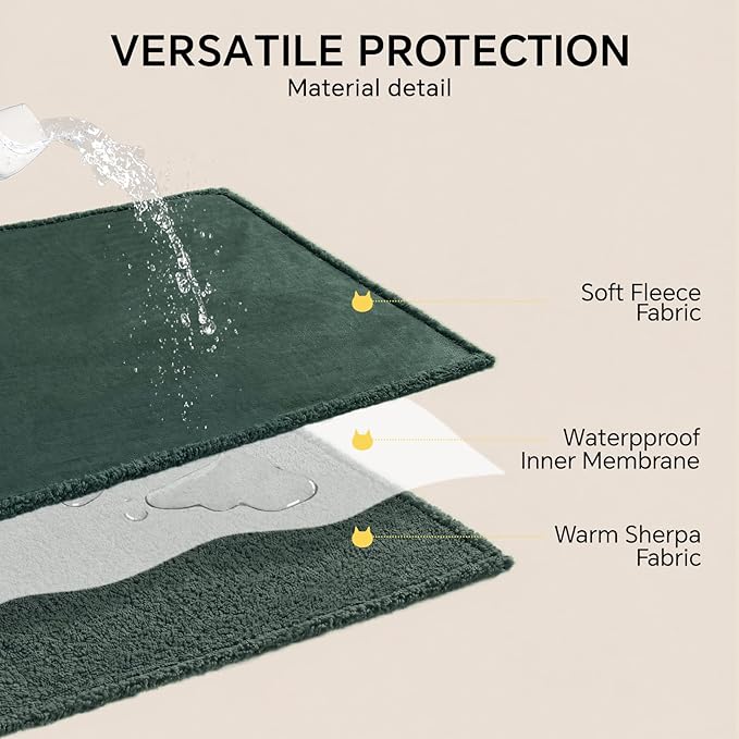 Luciphia Waterproof Pet Blanket, Liquid Pee Proof Dog Blanket for Sofa Bed Couch, Reversible Sherpa Fleece Furniture Protector Cover for Small Medium Large Dogs Cats, Dark Green Medium（57" x 40"）