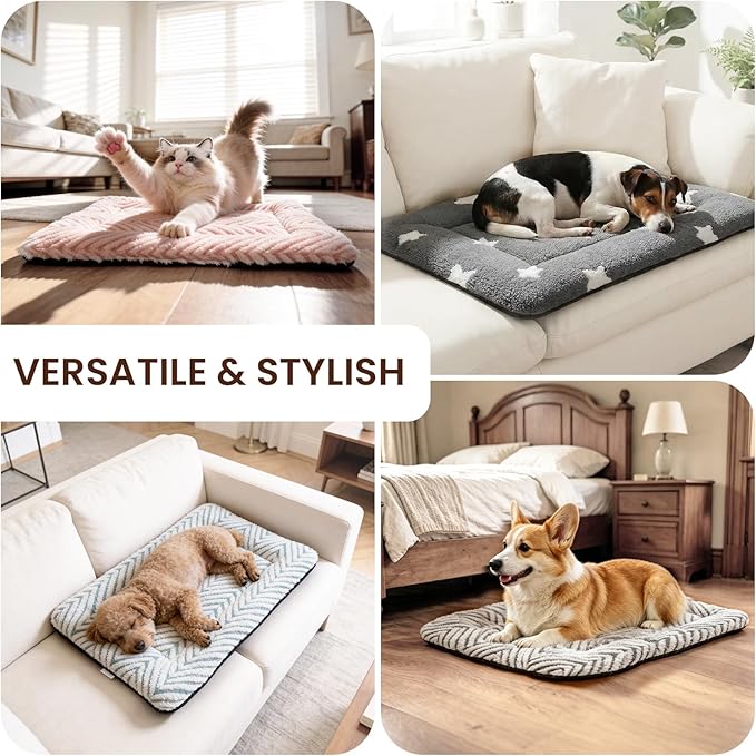 Mora Pets Washable Dog Crate Pad Soft Dog Kennel Bed Crate Mat for Small Medium Dogs, Puppies & Large Cats Flat Pet Bed with Anti-Slip Bottom for Cage & Carrier Sleeping Chevron Pink 30 x 19
