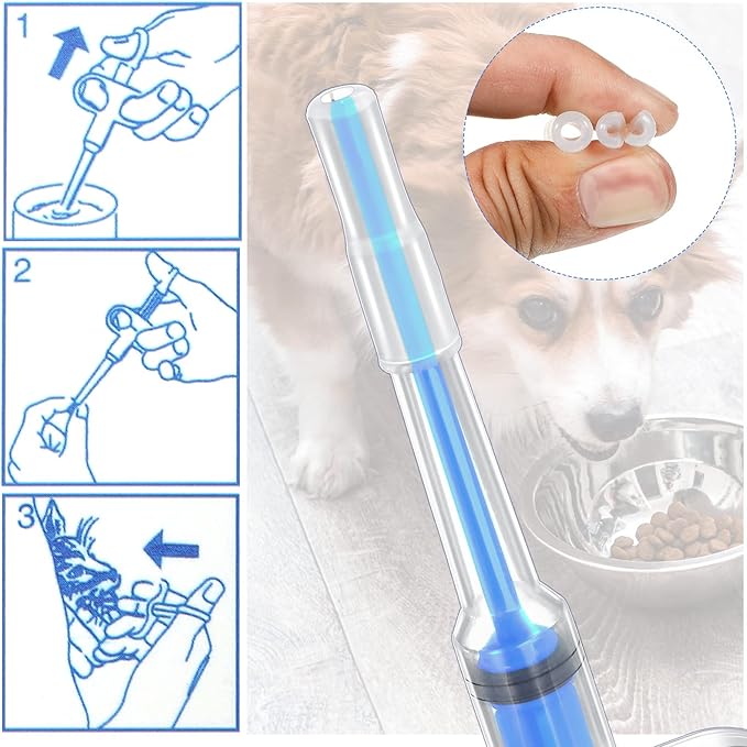 2 Pieces Pet Pill Plunger Popper for Small Cats Dogs Pill Gun Dispenser Shooter Pet Piller Soft Tip Tablet Syringe Pusher Animal Medicine Feeder for Feeding Accessories (Blue)